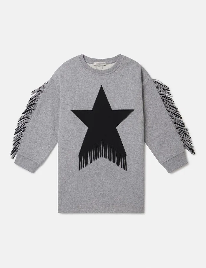 Stella McCartney Dresses and Jumpsuits Kids Star Graphic Fringed Dress Grey