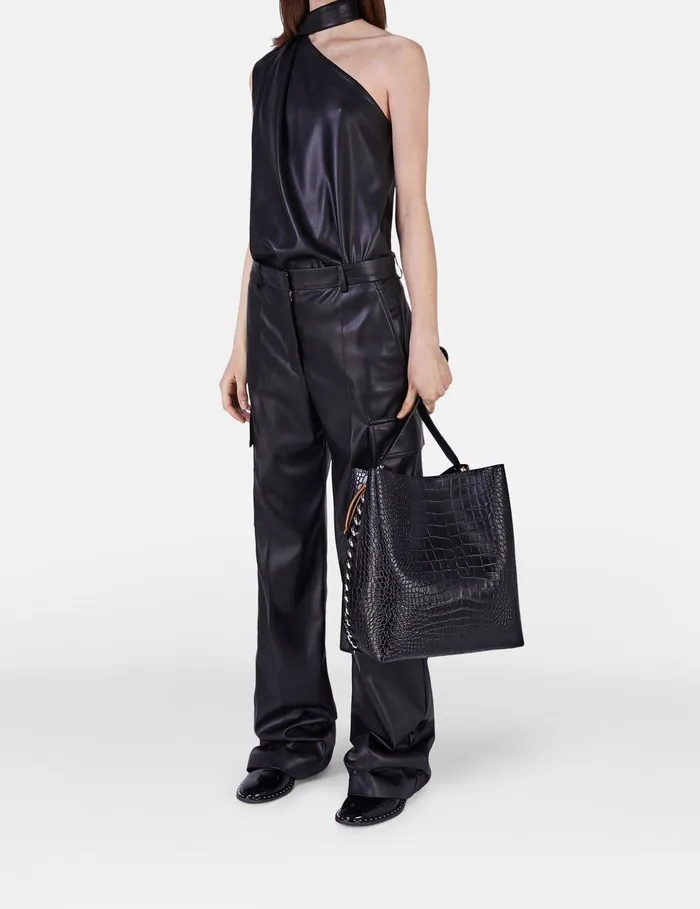 Stella McCartney Frayme Bag Women Frayme CrocEffect Embossed Tote Bag Black Stella McCartney Frayme Bag Women Frayme CrocEffect Embossed Tote Bag Black
