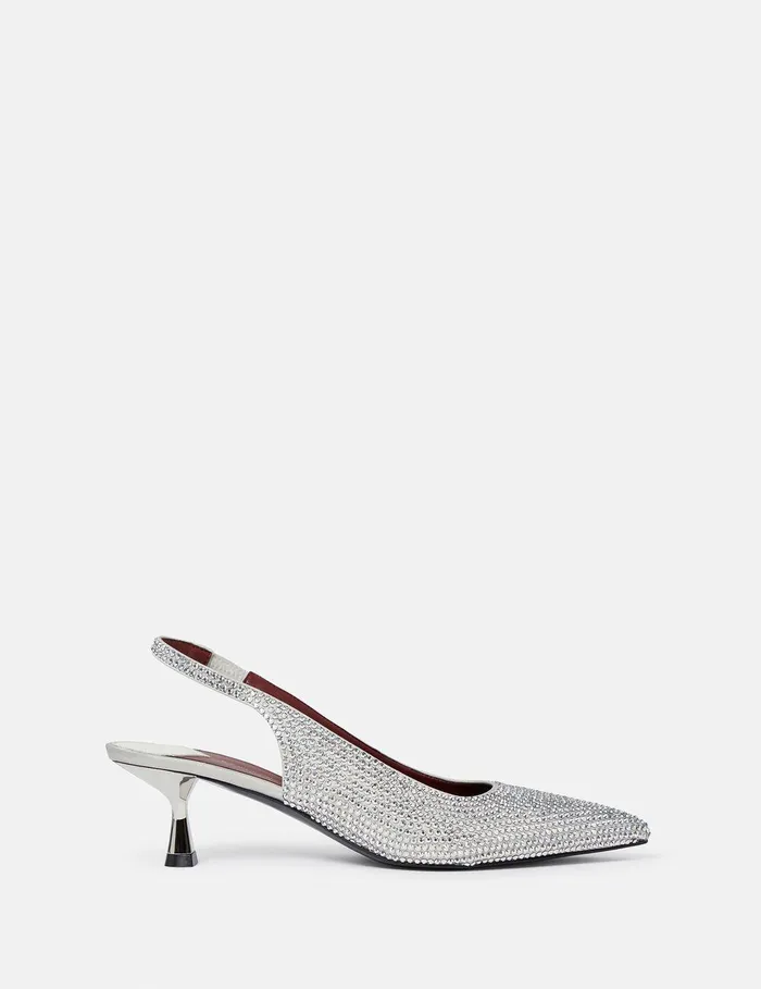Stella McCartney Heels Women CrystalEmbellished Kitten Heel Slingbacks Pure White Stella McCartney Heels Women CrystalEmbellished Kitten Heel Slingbacks Pure White
