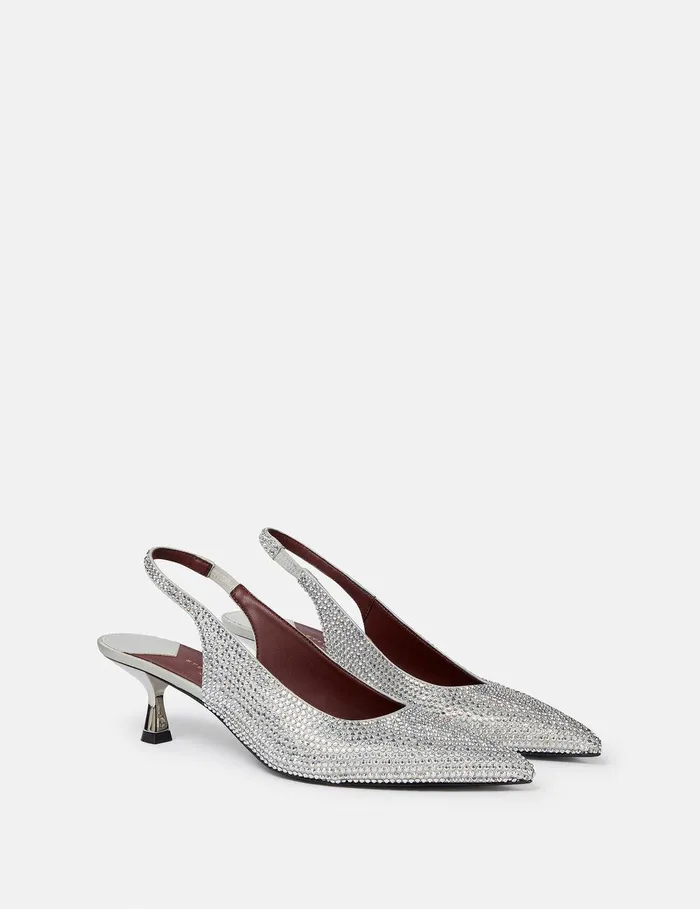 Stella McCartney Heels Women CrystalEmbellished Kitten Heel Slingbacks Pure White Stella McCartney Heels Women CrystalEmbellished Kitten Heel Slingbacks Pure White
