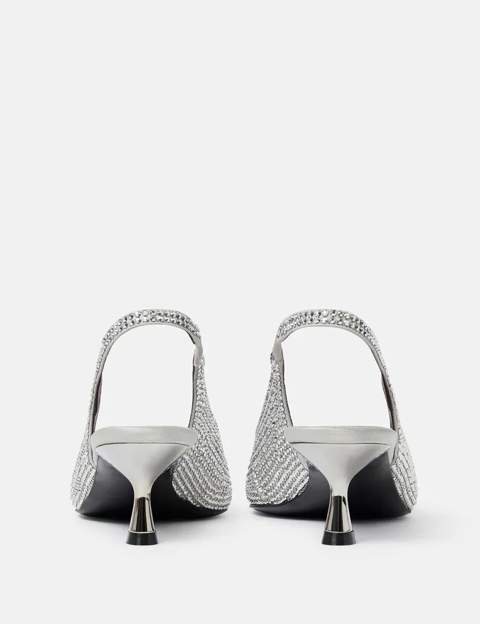 Stella McCartney Heels Women CrystalEmbellished Kitten Heel Slingbacks Pure White Stella McCartney Heels Women CrystalEmbellished Kitten Heel Slingbacks Pure White