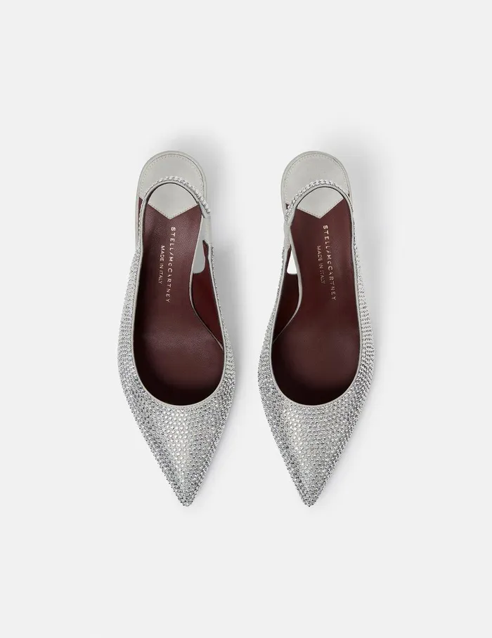 Stella McCartney Heels Women CrystalEmbellished Kitten Heel Slingbacks Pure White Stella McCartney Heels Women CrystalEmbellished Kitten Heel Slingbacks Pure White