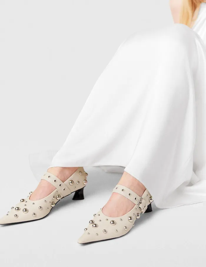 Stella McCartney Heels Women Elsa Studded Kitten Heels Fern Green Stella McCartney Heels Women Elsa Studded Kitten Heels Fern Green