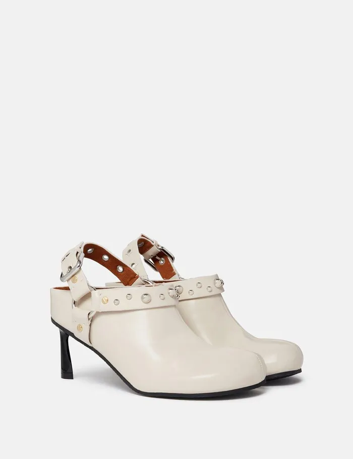 Stella McCartney Heels Women Elyse Studded Heeled Clogs Metallic Gold Stella McCartney Heels Women Elyse Studded Heeled Clogs Metallic Gold