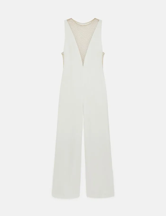 Stella McCartney Jumpsuits Women Crystal Mesh Deep V Jumpsuit Pure White