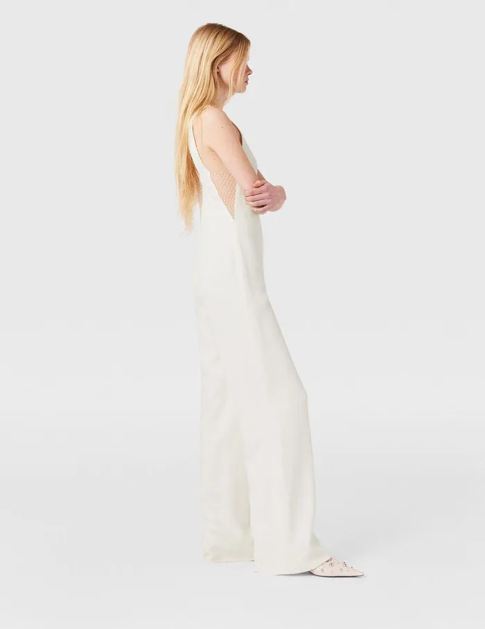 Stella McCartney Jumpsuits Women Crystal Mesh Deep V Jumpsuit Pure White Stella McCartney Jumpsuits Women Crystal Mesh Deep V Jumpsuit Pure White