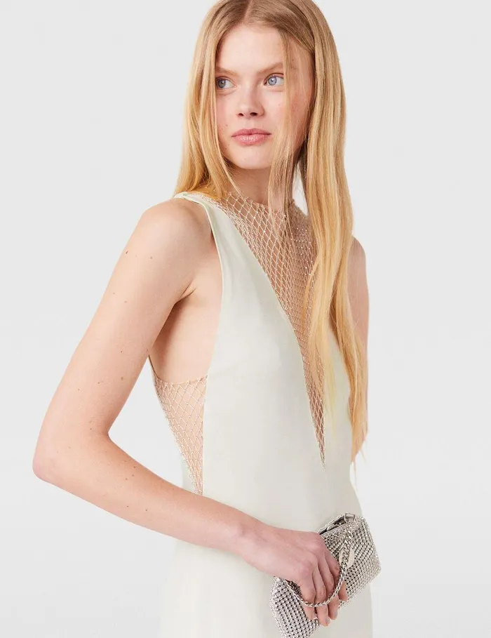 Stella McCartney Jumpsuits Women Crystal Mesh Deep V Jumpsuit Pure White Stella McCartney Jumpsuits Women Crystal Mesh Deep V Jumpsuit Pure White