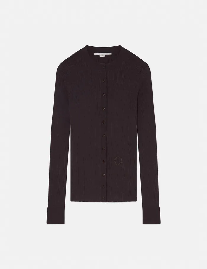Stella McCartney Knitwear Women Crewneck LongSleeve Cardigan Dark Brown