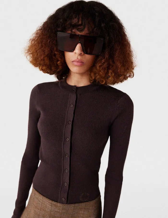 Stella McCartney Knitwear Women Crewneck LongSleeve Cardigan Dark Brown Stella McCartney Knitwear Women Crewneck LongSleeve Cardigan Dark Brown