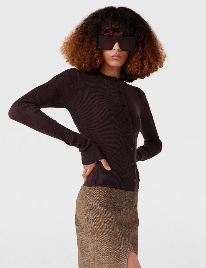 Stella McCartney Knitwear Women Crewneck LongSleeve Cardigan Dark Brown Stella McCartney Knitwear Women Crewneck LongSleeve Cardigan Dark Brown
