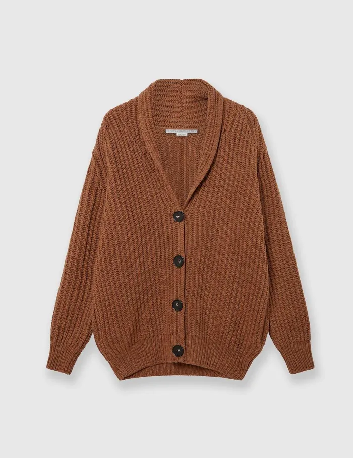 Stella McCartney Knitwear Women Oversized Ribbed VNeck Cardigan Tobacco