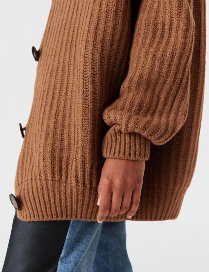 Stella McCartney Knitwear Women Oversized Ribbed VNeck Cardigan Tobacco Stella McCartney Knitwear Women Oversized Ribbed VNeck Cardigan Tobacco