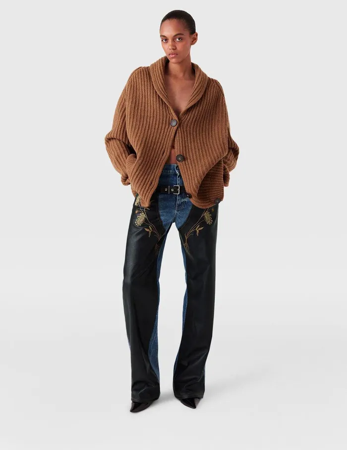 Stella McCartney Knitwear Women Oversized Ribbed VNeck Cardigan Tobacco Stella McCartney Knitwear Women Oversized Ribbed VNeck Cardigan Tobacco