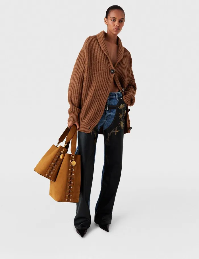 Stella McCartney Knitwear Women Oversized Ribbed VNeck Cardigan Tobacco Stella McCartney Knitwear Women Oversized Ribbed VNeck Cardigan Tobacco