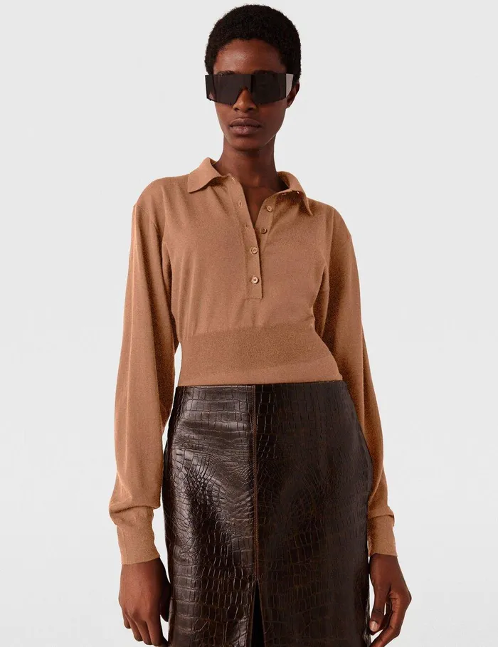 Stella McCartney Knitwear Women Strong Shoulder LongSleeve Bodysuit Light Brown Stella McCartney Knitwear Women Strong Shoulder LongSleeve Bodysuit Light Brown