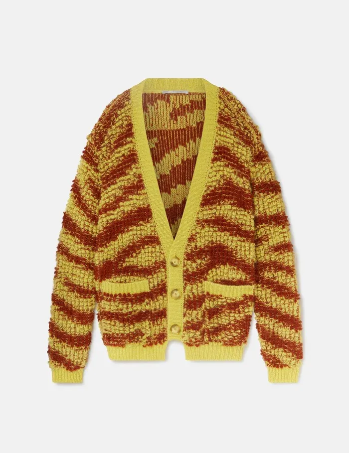 Stella McCartney Knitwear Women TigerPattern BouclKnit Cardigan Yellow And Rust
