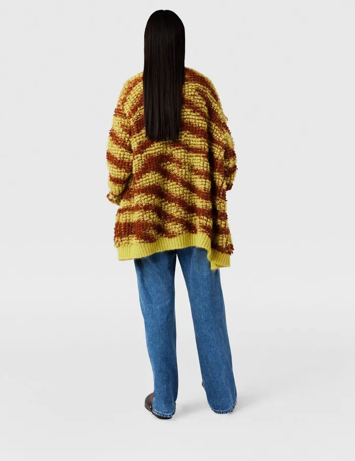 Stella McCartney Knitwear Women TigerPattern BouclKnit Cardigan Yellow And Rust Stella McCartney Knitwear Women TigerPattern BouclKnit Cardigan Yellow And Rust
