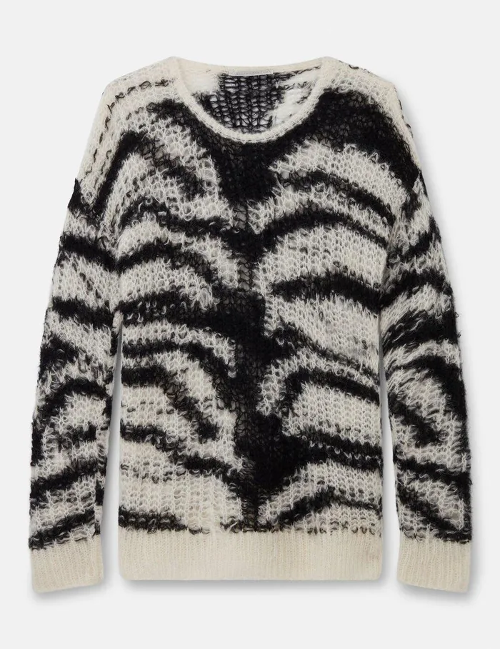 Stella McCartney Knitwear Women Tiger Pattern OpenKnit Sweater Black And White