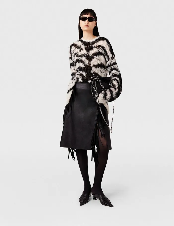 Stella McCartney Knitwear Women Tiger Pattern OpenKnit Sweater Black And White Stella McCartney Knitwear Women Tiger Pattern OpenKnit Sweater Black And White
