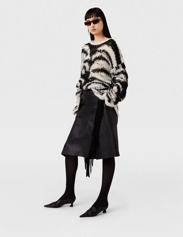 Stella McCartney Knitwear Women Tiger Pattern OpenKnit Sweater Black And White Stella McCartney Knitwear Women Tiger Pattern OpenKnit Sweater Black And White