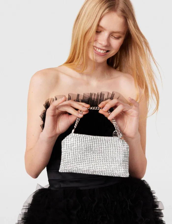 Stella McCartney Mini Bags And Clutches Women Falabella Crystal Mesh Shoulder Bag Metallic Silver Stella McCartney Mini Bags And Clutches Women Falabella Crystal Mesh Shoulder Bag Metallic Silver