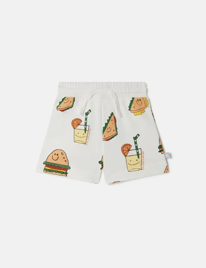 Stella McCartney Pants and Shorts Kids Silly Sandwich Print Drawstring Shorts White Multicolour Stella McCartney Pants and Shorts Kids Silly Sandwich Print Drawstring Shorts White Multicolour