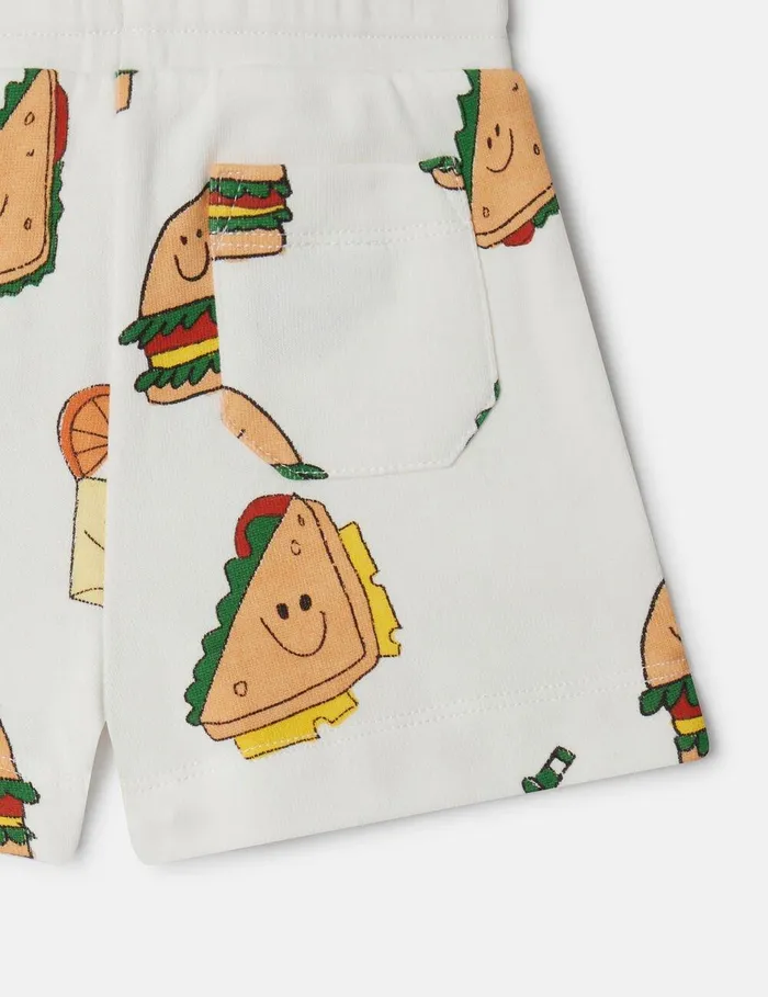 Stella McCartney Pants and Shorts Kids Silly Sandwich Print Drawstring Shorts White Multicolour Stella McCartney Pants and Shorts Kids Silly Sandwich Print Drawstring Shorts White Multicolour