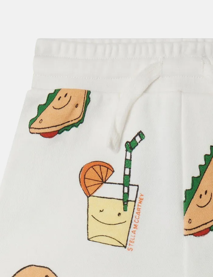 Stella McCartney Pants and Shorts Kids Silly Sandwich Print Drawstring Shorts White Multicolour Stella McCartney Pants and Shorts Kids Silly Sandwich Print Drawstring Shorts White Multicolour