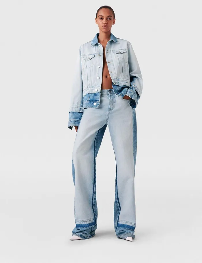 Stella McCartney Pants And Shorts Women Contrast Panel StraightLeg Jeans Blue Stella McCartney Pants And Shorts Women Contrast Panel StraightLeg Jeans Blue