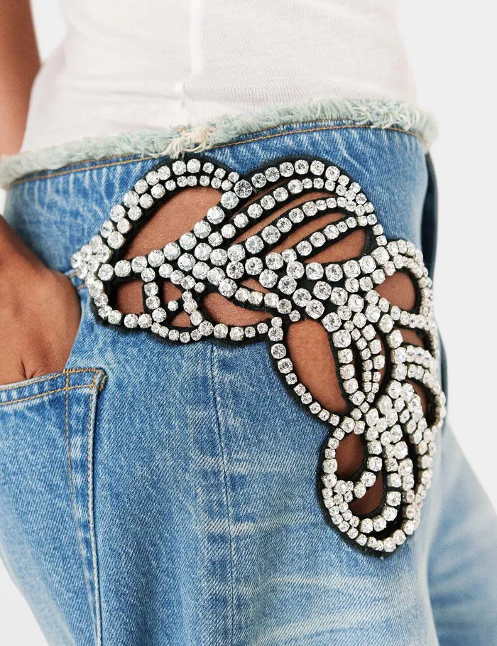 Stella McCartney Pants And Shorts Women Diamant Swirl MidRise Wide Leg Jeans Faded Wash Blue Denim Stella McCartney Pants And Shorts Women Diamant Swirl MidRise Wide Leg Jeans Faded Wash Blue Denim
