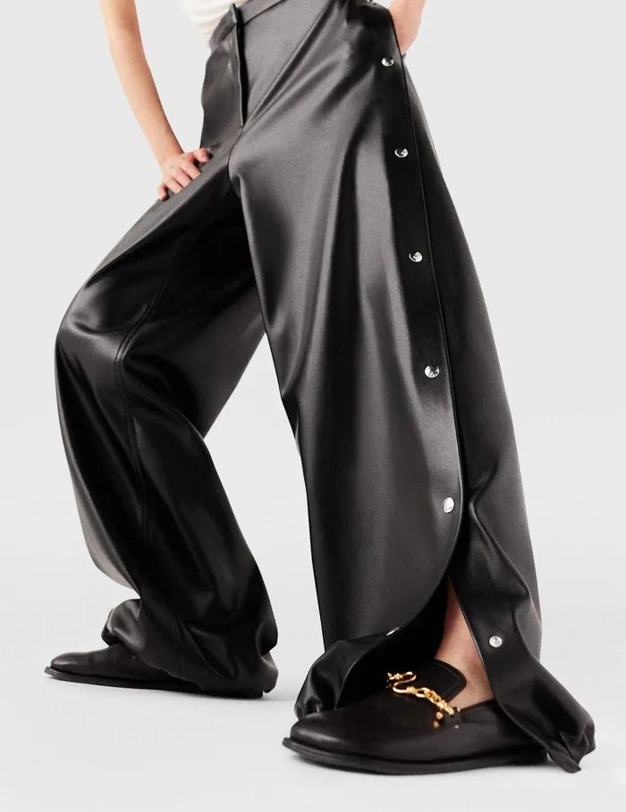 Stella McCartney Pants And Shorts Women WideLeg PopperStudded Joggers Black Stella McCartney Pants And Shorts Women WideLeg PopperStudded Joggers Black