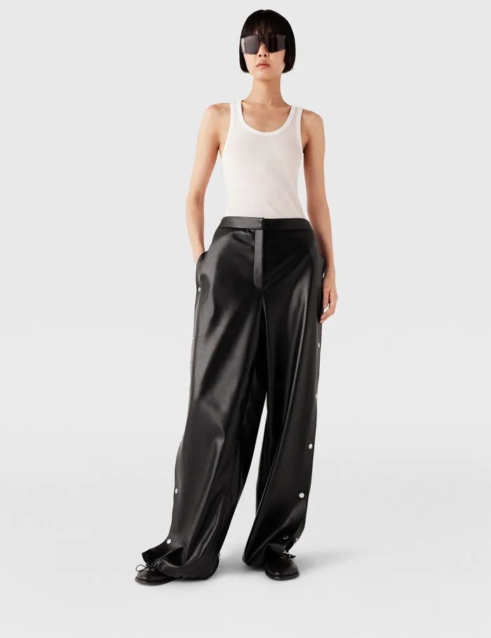 Stella McCartney Pants And Shorts Women WideLeg PopperStudded Joggers Black Stella McCartney Pants And Shorts Women WideLeg PopperStudded Joggers Black