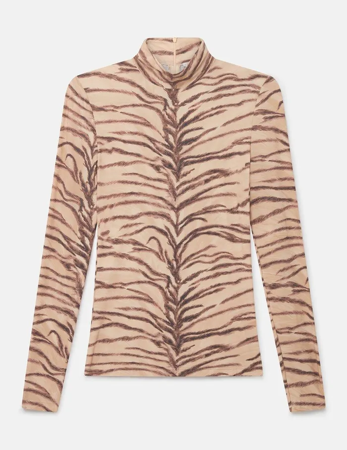 Stella McCartney Shirts And Tops Women Tiger Print HighNeck Top Natural Tiger Print Stella McCartney Shirts And Tops Women Tiger Print HighNeck Top Natural Tiger Print