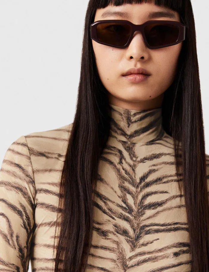 Stella McCartney Shirts And Tops Women Tiger Print HighNeck Top Natural Tiger Print Stella McCartney Shirts And Tops Women Tiger Print HighNeck Top Natural Tiger Print