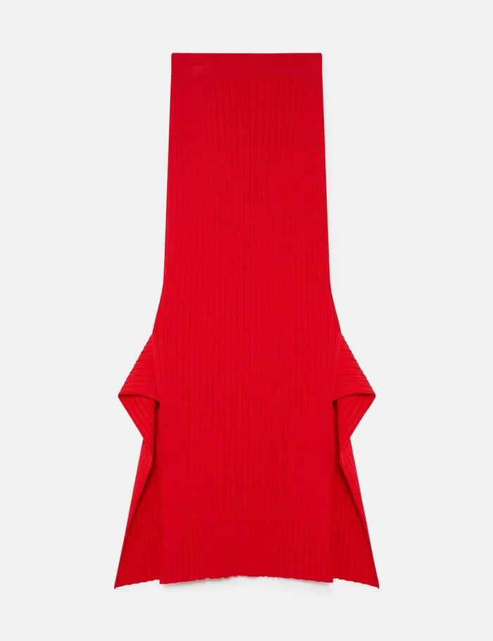 Stella McCartney Skirts Women Ribbed Flared Slit Midi Skirt Lipstick Red