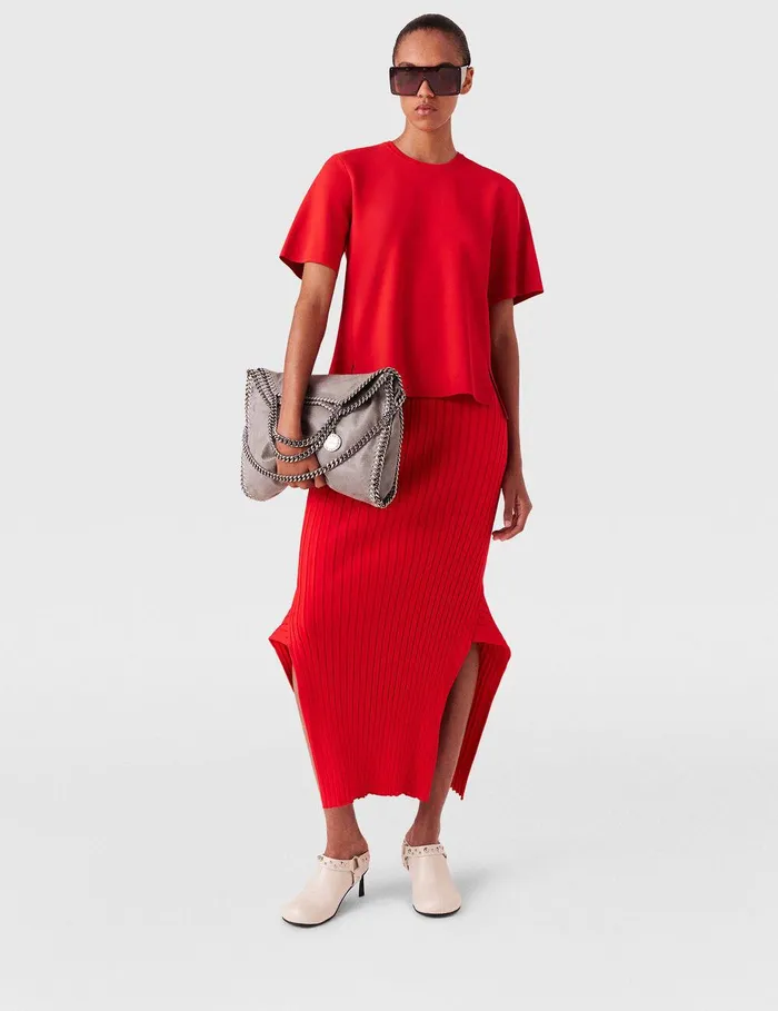 Stella McCartney Skirts Women Ribbed Flared Slit Midi Skirt Lipstick Red Stella McCartney Skirts Women Ribbed Flared Slit Midi Skirt Lipstick Red