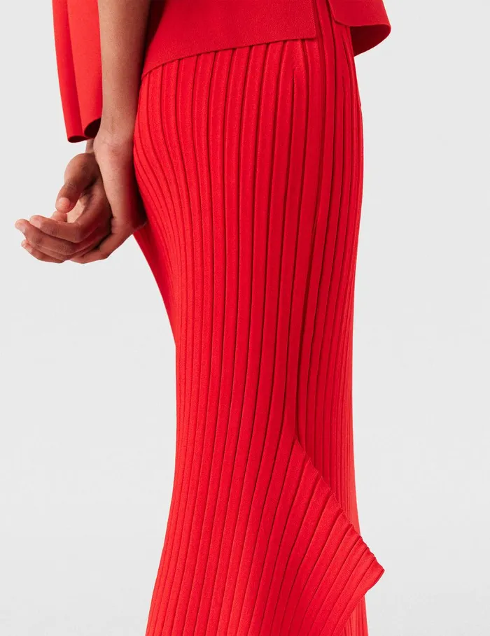 Stella McCartney Skirts Women Ribbed Flared Slit Midi Skirt Lipstick Red Stella McCartney Skirts Women Ribbed Flared Slit Midi Skirt Lipstick Red