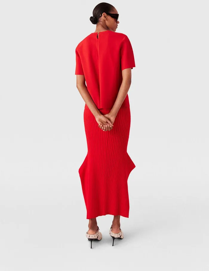 Stella McCartney Skirts Women Ribbed Flared Slit Midi Skirt Lipstick Red Stella McCartney Skirts Women Ribbed Flared Slit Midi Skirt Lipstick Red