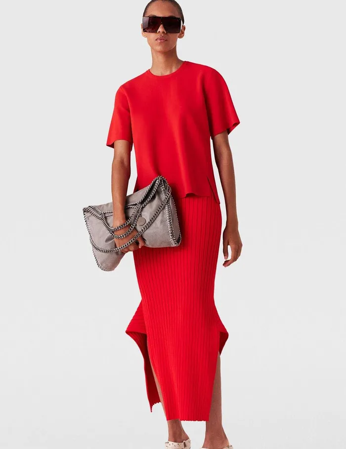 Stella McCartney Skirts Women Ribbed Flared Slit Midi Skirt Lipstick Red Stella McCartney Skirts Women Ribbed Flared Slit Midi Skirt Lipstick Red