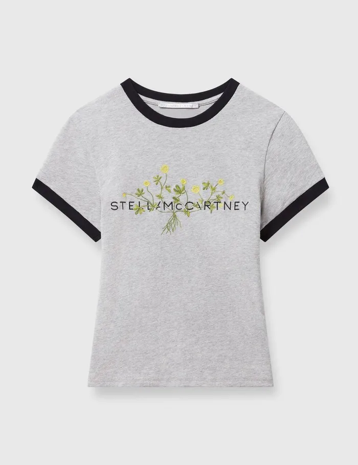 Stella McCartney Sweatshirts And TShirts Women Logo Floral Embroidered TShirt Grey Melange Stella McCartney Sweatshirts And TShirts Women Logo Floral Embroidered TShirt Grey Melange