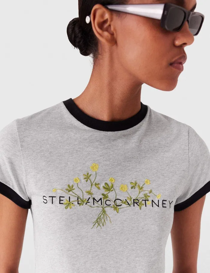 Stella McCartney Sweatshirts And TShirts Women Logo Floral Embroidered TShirt Grey Melange Stella McCartney Sweatshirts And TShirts Women Logo Floral Embroidered TShirt Grey Melange