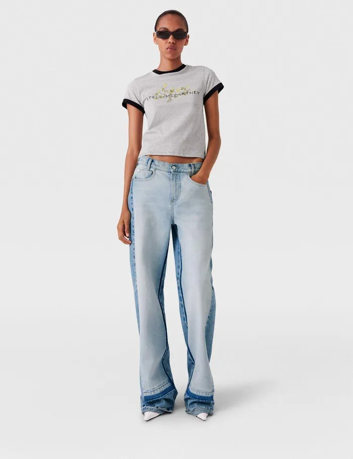 Stella McCartney Sweatshirts And TShirts Women Logo Floral Embroidered TShirt Grey Melange Stella McCartney Sweatshirts And TShirts Women Logo Floral Embroidered TShirt Grey Melange