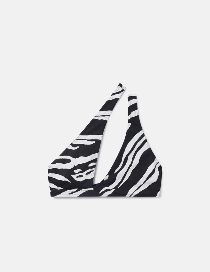 Stella McCartney Swimwear Women Zebra Print CutOut Bikini Top Blackivory