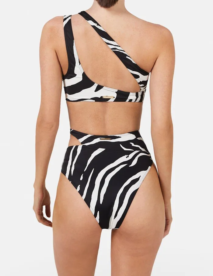 Stella McCartney Swimwear Women Zebra Print CutOut Bikini Top Blackivory Stella McCartney Swimwear Women Zebra Print CutOut Bikini Top Blackivory
