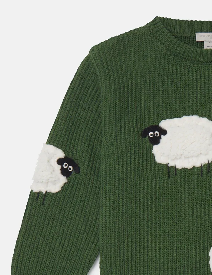 Stella McCartney TShirts And Sweatshirt Kids Sheep Appliqu Sweater Green Stella McCartney TShirts And Sweatshirt Kids Sheep Appliqu Sweater Green