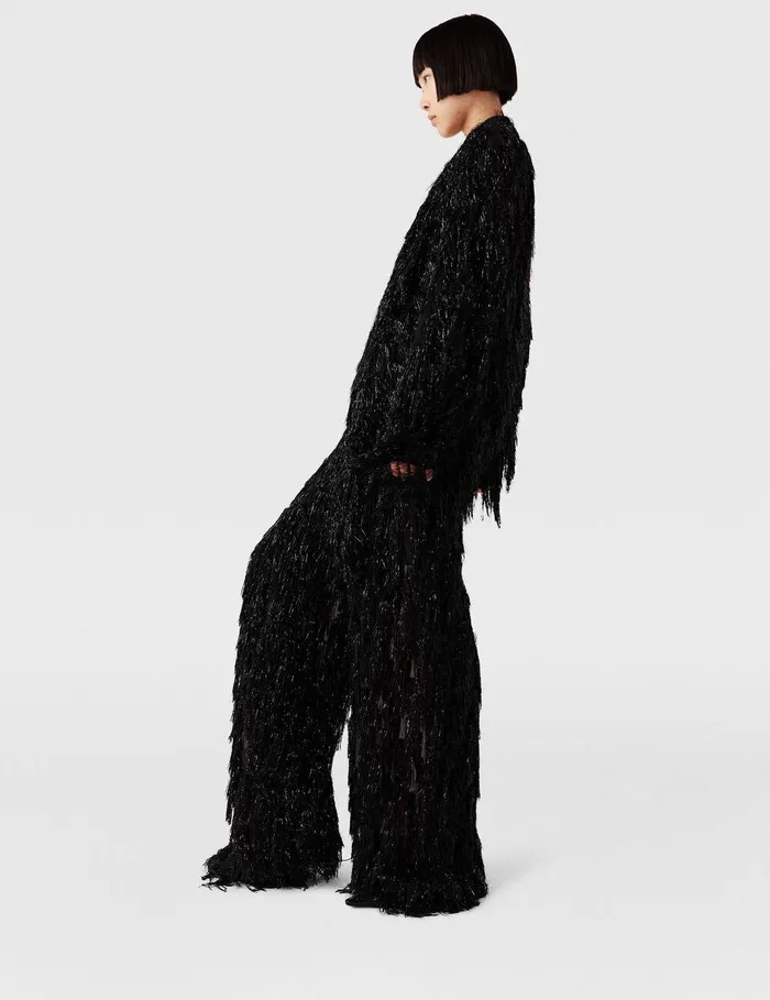 Stella McCartney Tailoring Women LowRise Glitter Tassel Pants Black Glitter Stella McCartney Tailoring Women LowRise Glitter Tassel Pants Black Glitter