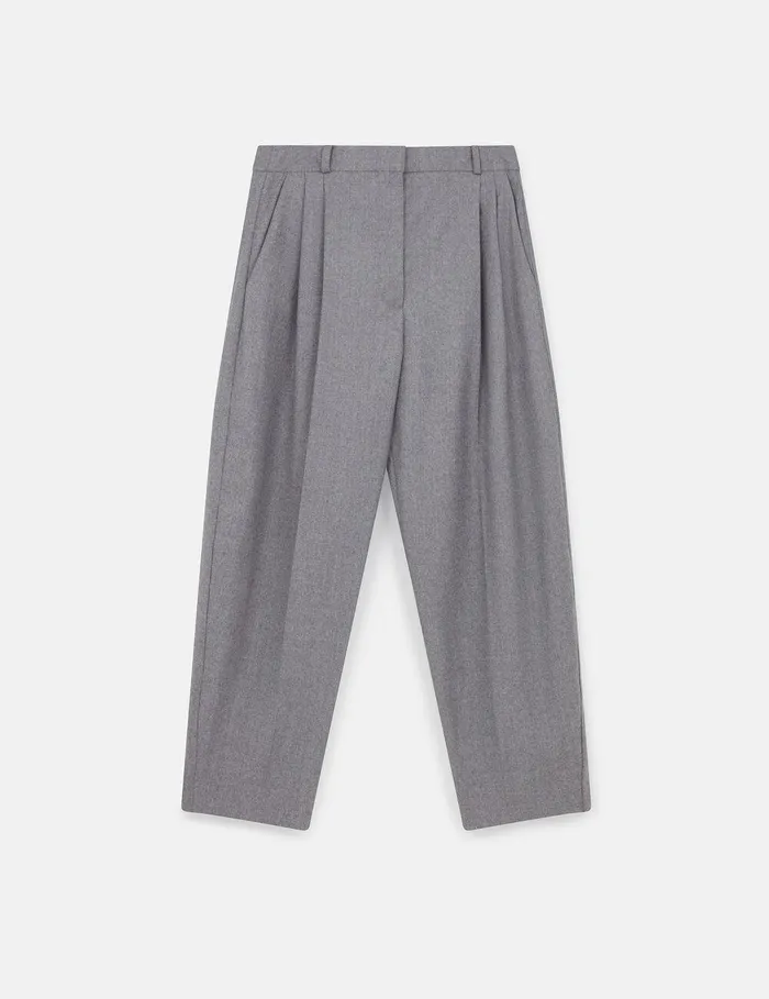 Stella McCartney Tailoring Women Pleated HighRise Wool Pants Light Grey Melange Stella McCartney Tailoring Women Pleated HighRise Wool Pants Light Grey Melange