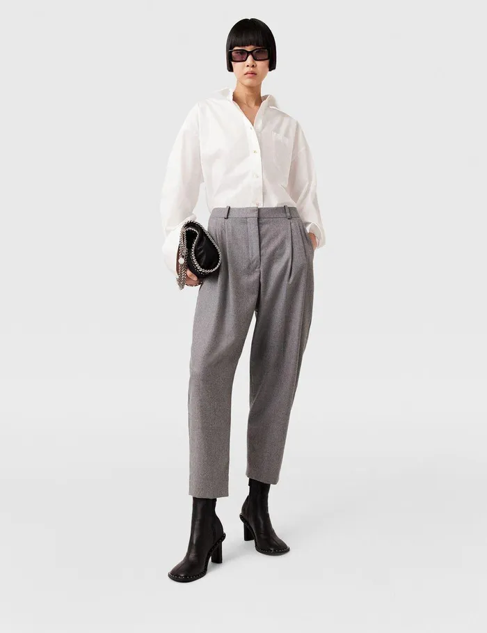 Stella McCartney Tailoring Women Pleated HighRise Wool Pants Light Grey Melange Stella McCartney Tailoring Women Pleated HighRise Wool Pants Light Grey Melange