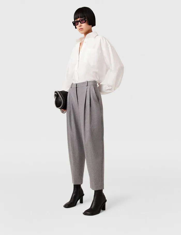 Stella McCartney Tailoring Women Pleated HighRise Wool Pants Light Grey Melange Stella McCartney Tailoring Women Pleated HighRise Wool Pants Light Grey Melange