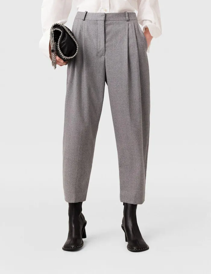 Stella McCartney Tailoring Women Pleated HighRise Wool Pants Light Grey Melange Stella McCartney Tailoring Women Pleated HighRise Wool Pants Light Grey Melange